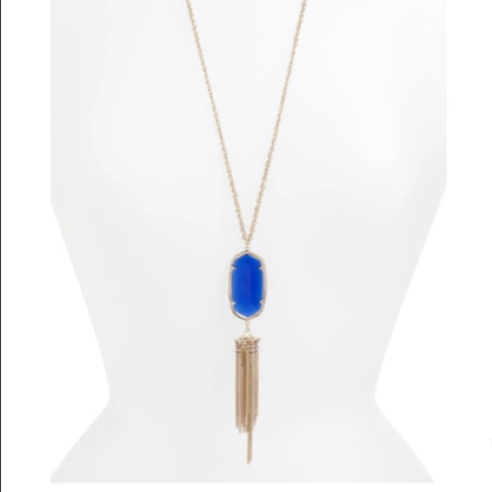 NWOT - Kendra Scott Rayne Gold Large Long Pendant Necklace Cobalt Blue Illusion